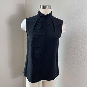 TED BAKER Womens Small Black 100% Silk Sleeveless Ruffle Mock Neck Blouse Shirt